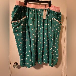 Unique Vintage Pink and Teal Heart Print Skirt 4X 22/24 NWT full skirt pockets!